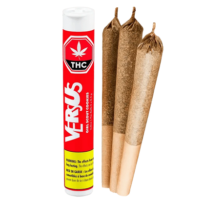 Girl Scout Cookies Pre Rolled 3 x 0.5 g packaging in a close-up, angled shot highlighting the brand’s text and color scheme.
