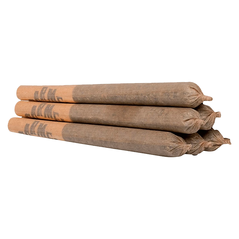 Angled close-up of four brown pre-rolls stacked in a staggered pile, showing twisted tips and printed wrappers of Two Pack Permanently Jealous x Bananaconda PR 6 x 0.5 g