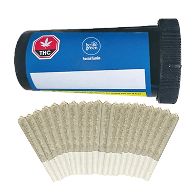 A close-up shot of the stacked 20 x 0.5 g Frosted Gumbo Pre Rolled packages against a white background.