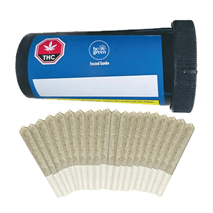 A close-up shot of the stacked 20 x 0.5 g Frosted Gumbo Pre Rolled packages against a white background.