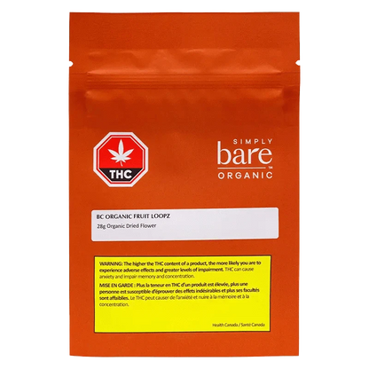 Front view of the BC Organic Fruit Loopz packaging, displaying the brand logo and product name against a clean white background.