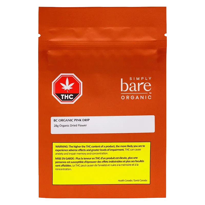 Front view of the BC Organic Pink Drip package, featuring a colorful logo and text on a white background.
