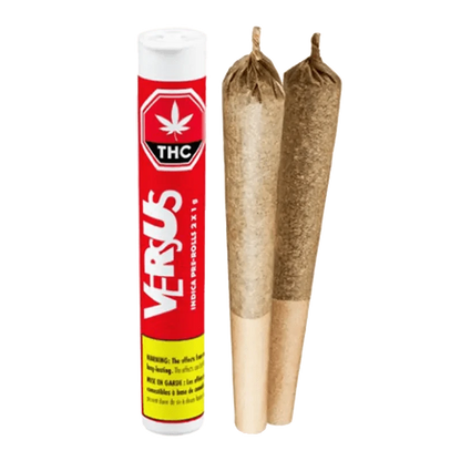Close-up of two Indica Pre Rolled 2 x 1 g pre-rolls against a plain white background.