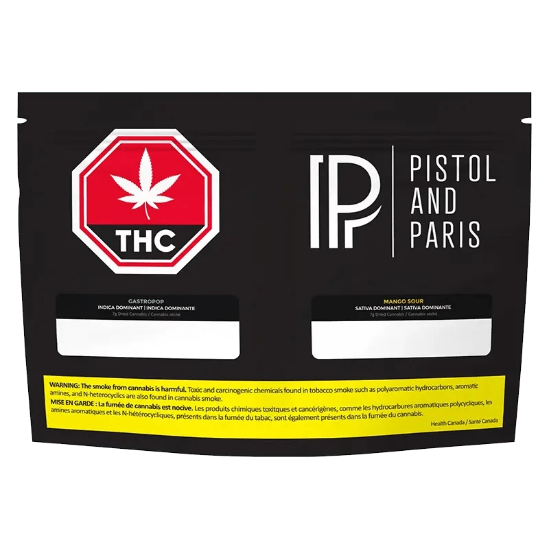 Flavours packaging features a bold white logo on a black background with French text and warning labels.