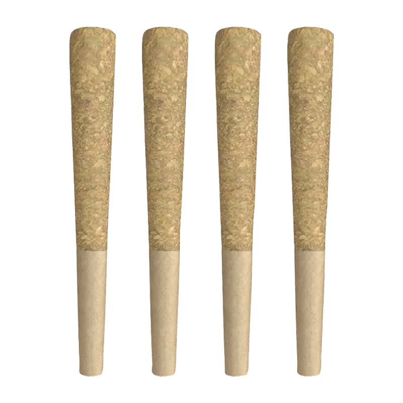 Front view of four 0.5g Strawberry Cheezequake Pre Rolled cartridges against a plain white background.