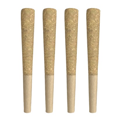 Front view of four 0.5g Strawberry Cheezequake Pre Rolled cartridges against a plain white background.