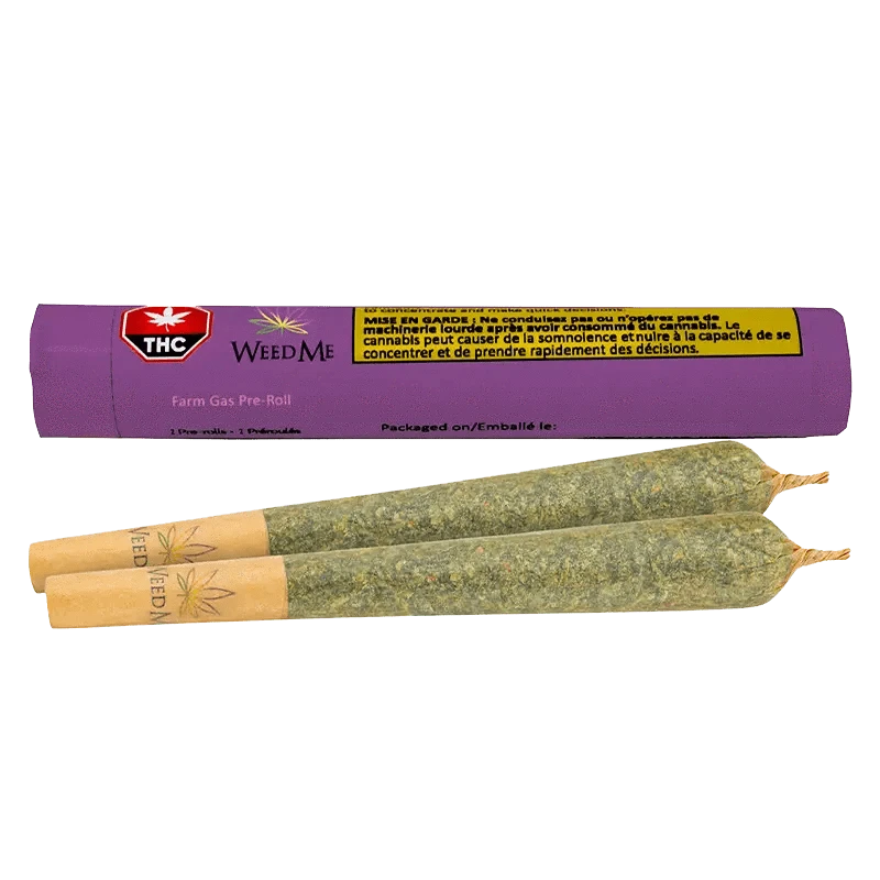 Front view of the Farm Gas Pre Rolled 2 x 1 g pre-rolls packaged in clear plastic, showcasing the two 1-gram joints.