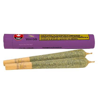 Front view of the Farm Gas Pre Rolled 2 x 1 g pre-rolls packaged in clear plastic, showcasing the two 1-gram joints.