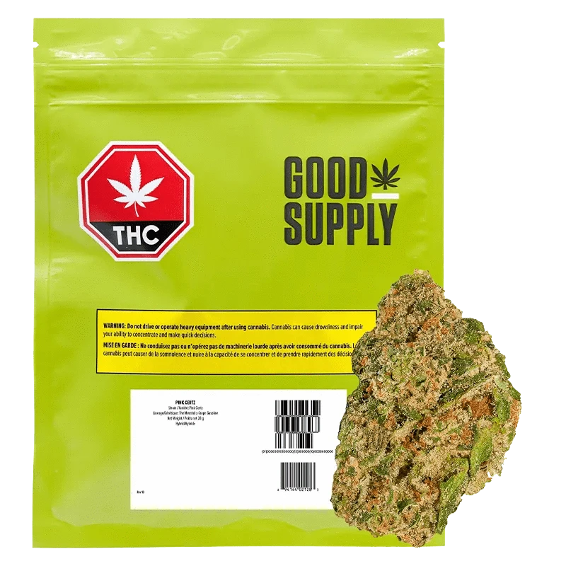 Pink Certz packaging features a bold, colorful design with a cannabis leaf emblem against a dark background.