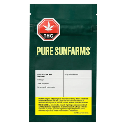 Front view of the Pure Dream #16 package against a dark background, featuring a green logo and product details.