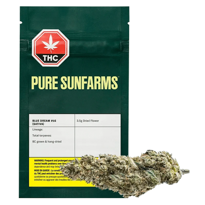 Front view of the Pure Dream #16 packaging against a white background with a green THC logo and black text details.
