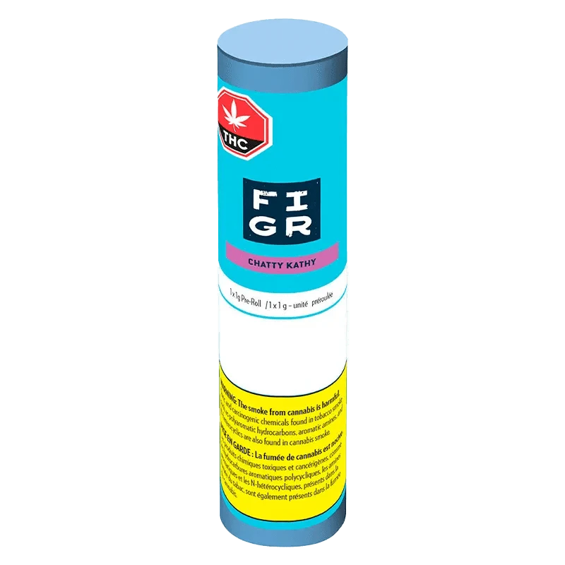 Front view of the Chatty Kathy Pre Rolled 1 x 1 g package, displaying a bold, colorful design against a dark background.