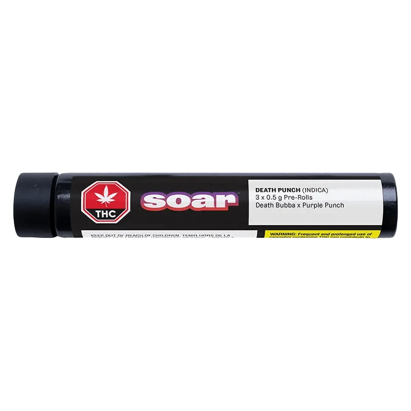 Front view of the Death Punch Pre Rolled 3 x 0.5 g pre-rolls, showcasing the branded packaging against a neutral background.