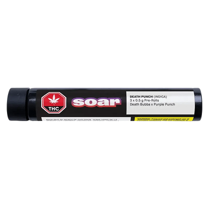 Front view of the Death Punch Pre Rolled 3 x 0.5 g pre-rolls, showcasing the branded packaging against a neutral background.