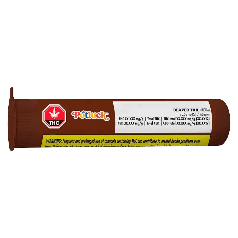 Close-up of the Beaver Tail Pre Rolled 1 x 0.5 g pre-roll package, displaying the brand logo against a dark background.