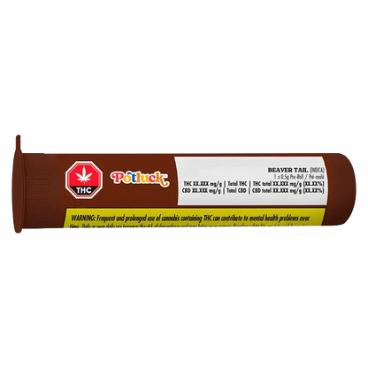 Close-up of the Beaver Tail Pre Rolled 1 x 0.5 g pre-roll package, displaying the brand logo against a dark background.