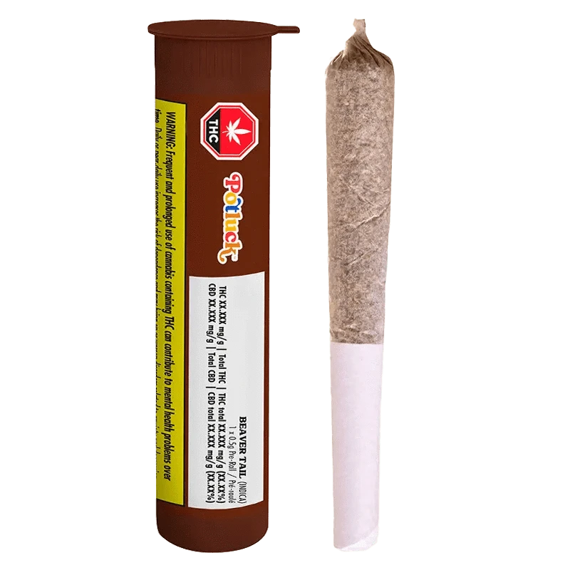 Close-up of the Beaver Tail Pre Rolled 1 x 0.5 g package featuring a green logo and black text on a white background.