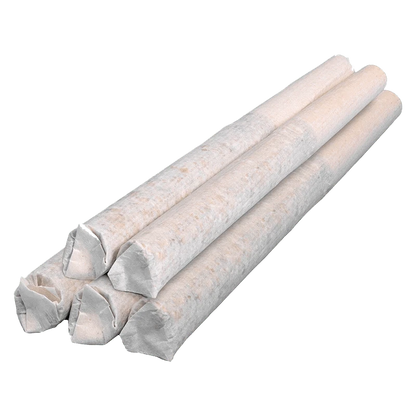 Angled close-up of five white paper-wrapped joints arranged in a neat row, labeled Watermelon Mojo ZKTLZ PR 5 x 0.3 g.