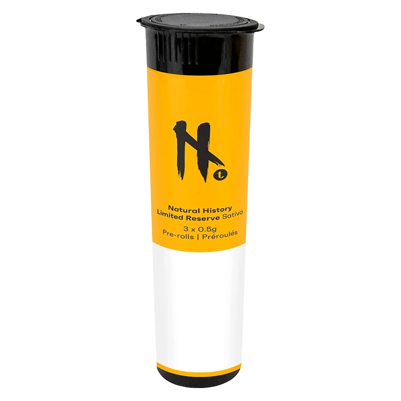 Tall front-facing tube labeled "Limited Reserve PR 3 x 0.5 g" with a yellow upper band, black logo and black lid against a white background