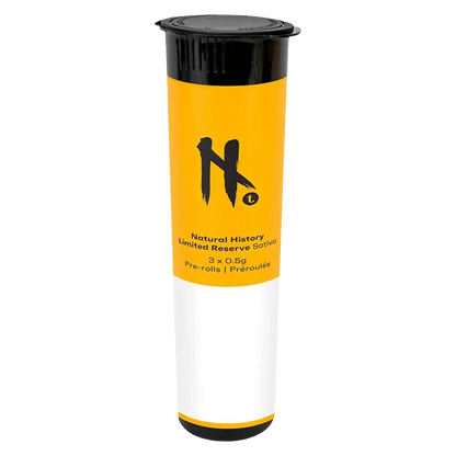 Tall front-facing tube labeled "Limited Reserve PR 3 x 0.5 g" with a yellow upper band, black logo and black lid against a white background