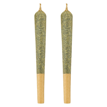 Two vertical pre-rolls photographed front-on against a white background, shown as identical pairs labeled Indica PR 1 x 2 g.