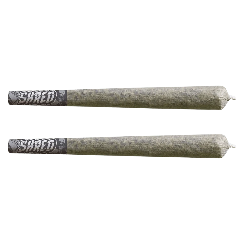 Top-down view of two rolled joints labeled "Rocky Mountain Haze Bats PR 2 x 1 g" with gray branded tips on a plain background.
