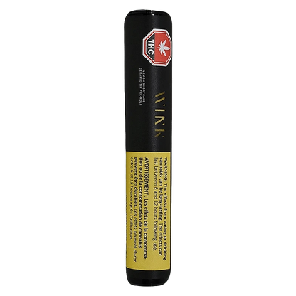 Vertical studio shot of the Lemon Shortcake Ceramic Tip PR 1 x 2 g pre-roll tube showing its black cap, gold logo and yellow warning panel.