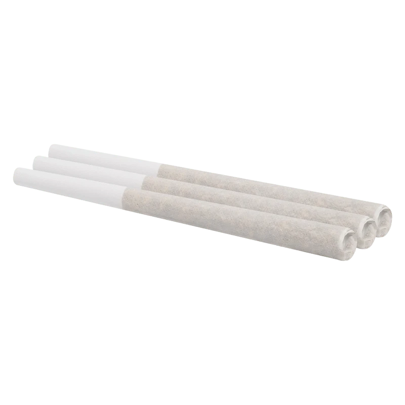 Angled close-up of three rolled Winter Frost PR 3 x 0.5 g pre-rolls laid side by side on a white background