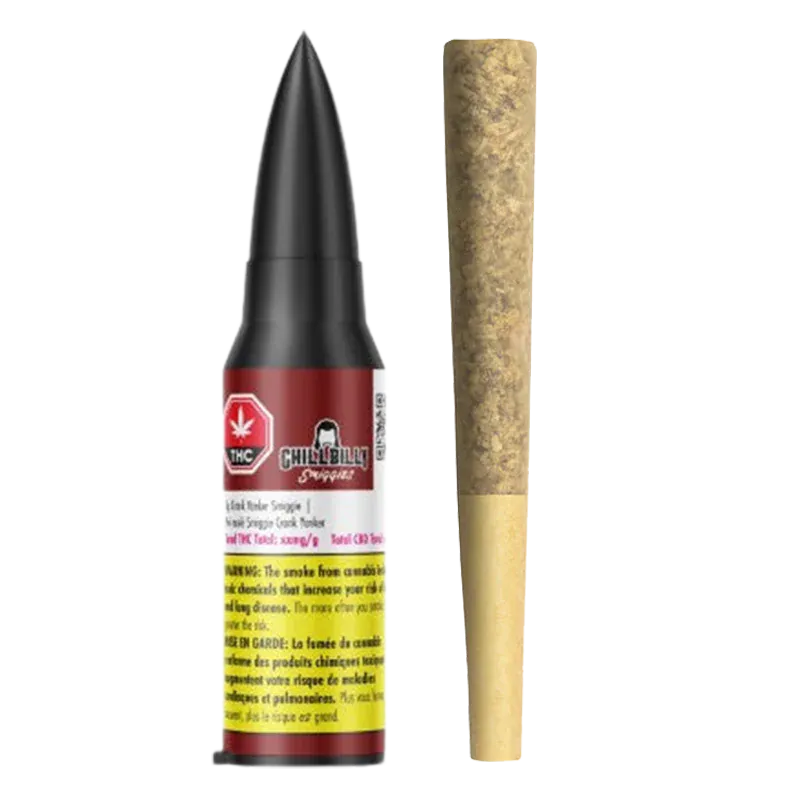 Studio-lit front view of a black-topped Crank Yanker Smiggie PR 1 x 1 g tube standing beside a filled cone on white.