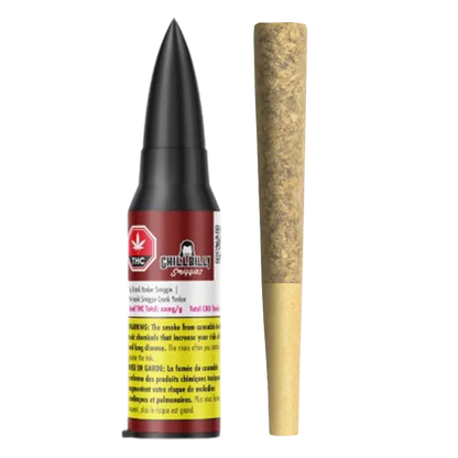 Studio-lit front view of a black-topped Crank Yanker Smiggie PR 1 x 1 g tube standing beside a filled cone on white.
