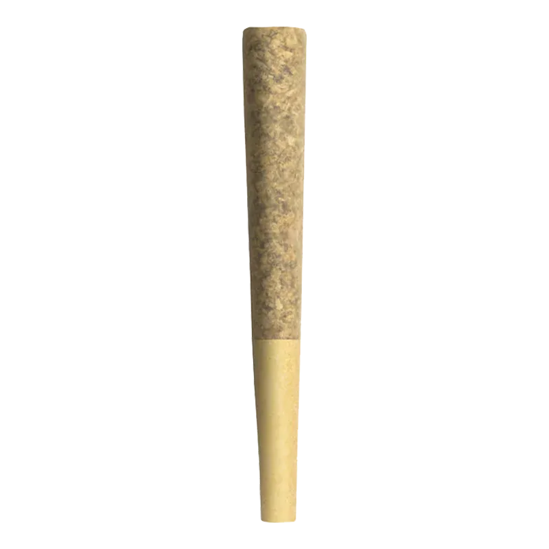 Vertical front view of a filled Crank Yanker Smiggie PR 1 x 1 g joint against a white background.