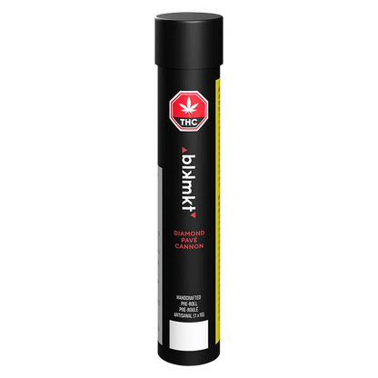 Tall front view of a black tube labeled "Diamond Pave Ceramic Tip Cannon PR 1 x 1 g," centered on a white background with red and yellow accent labels.