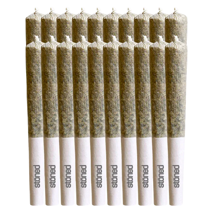 Top-down close-up of neatly aligned pre-rolls showing paper tips and packed herb in a row for Do Si Dos PR 20 x 0.35 g