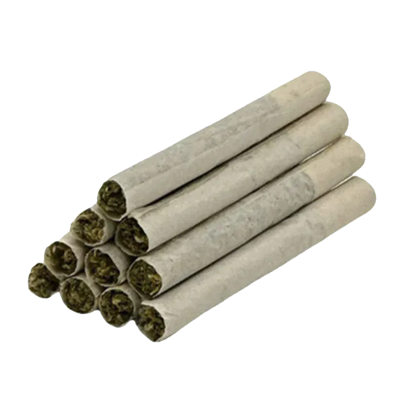 Angled close-up of a stacked bundle of rolled joints showing the open, packed ends of the Death Bubba PR 10 x 0.4 g.