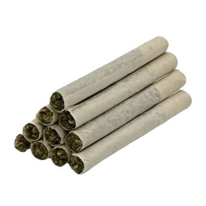 Angled close-up of a stacked bundle of rolled joints showing the open, packed ends of the Death Bubba PR 10 x 0.4 g.