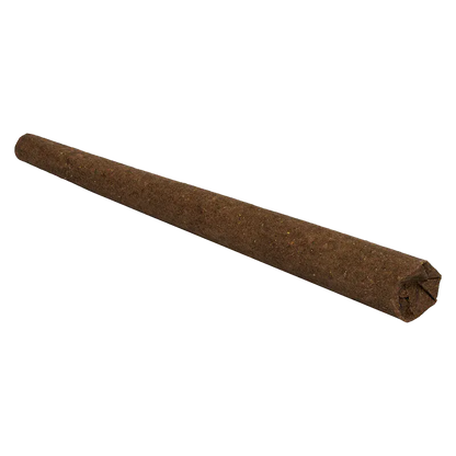 Angled close-up of a long brown cone-shaped "Blue Dream PR 1 x 1 g" pre-roll with a pinched, star-folded tip on a white background