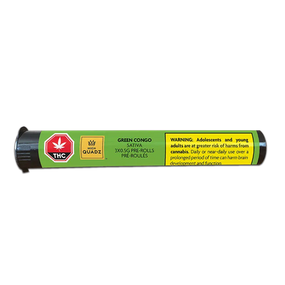 Horizontal studio shot of the Green Congo PR 3 x 0.5 g black tube with a green product label and yellow warning panel.