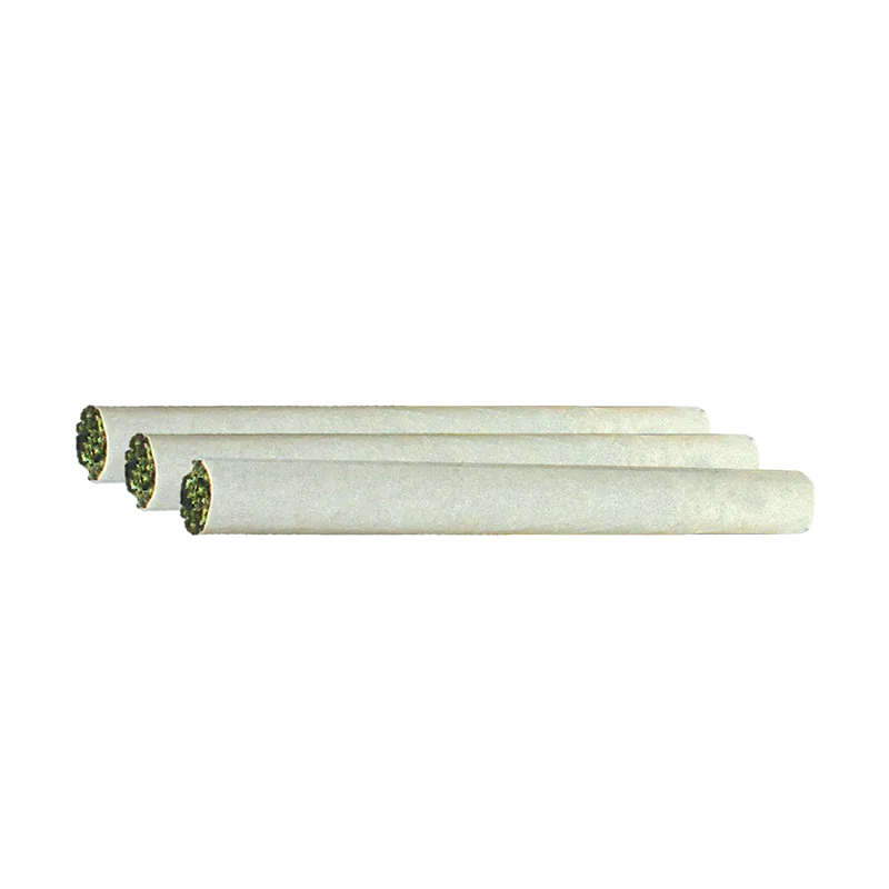 Side view of three white paper rolls filled with green herb, labeled Green Congo PR 3 x 0.5 g, arranged diagonally on a white background
