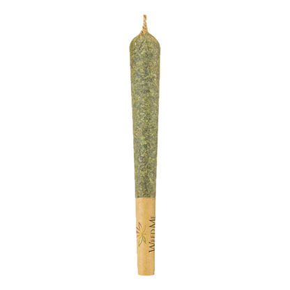 Straight-on view of a pre-rolled joint labeled "Peppermint Kush PR 1 x 2 g" with a twisted tip and a branded filter on a white background
