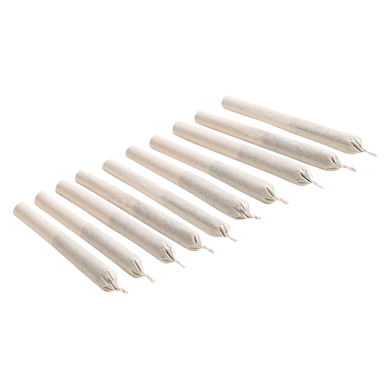 Angled top-down view of ten rolled beige papers arranged in two staggered rows, labeled Pink Rhino PR 10 x 0.35.
