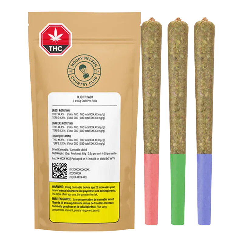 Woody Nelson Country Club 1.5 g Flight Pack Craft Variety Pack PR 3 x 0.5 g Pre-Rolls