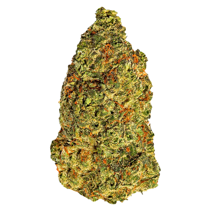 Close-up, top-down view of a dense green and orange bud labeled Turbo Diesel, shown against a clean white background.