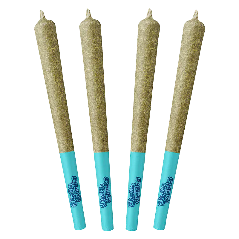 Four upright pre-rolls shown front-facing on a white background, each labeled "Arctic Ice PR 4 x 0.5 g" with blue filters.