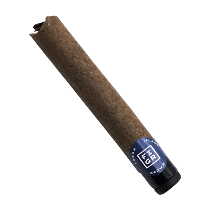Angled close-up of a brown pre-roll with a black glass tip labeled Jungle Fumes Premium Glass Tip PR 1 x 1 g resting on a white background
