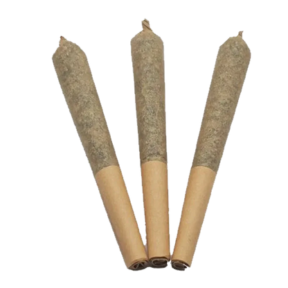 Three pre-rolled joints photographed head-on on white background, labeled Purple Truffle PR 3 x 0.5 g.