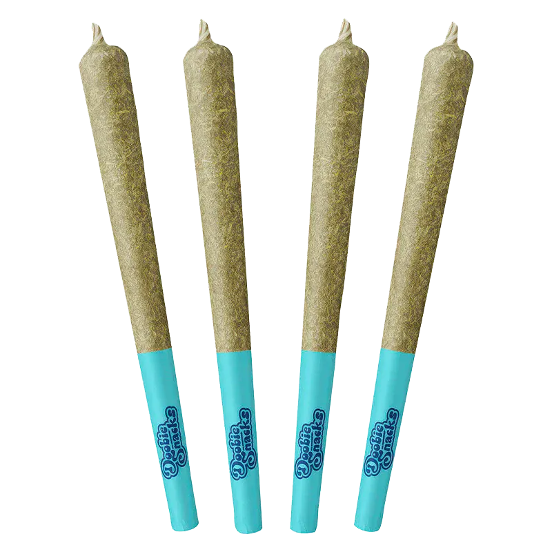 Four upright Arctic Ice PR 4 x 0.5 g pre-rolls with teal tips displayed against a white background.