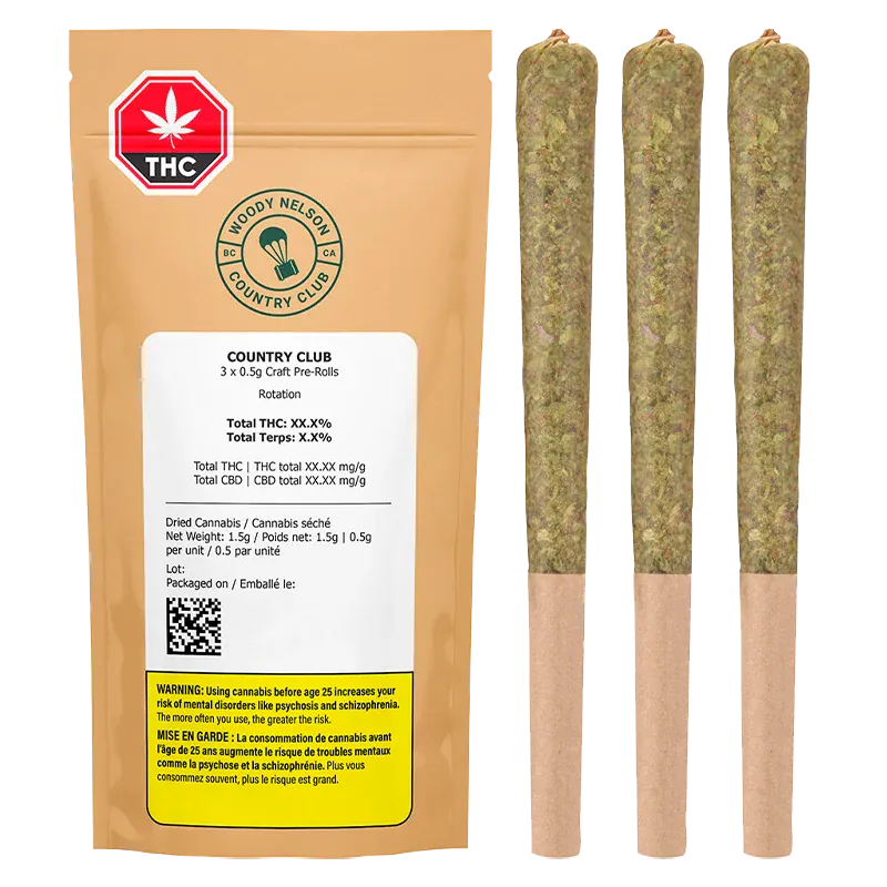 Woody Nelson 1.5 g Country Club Craft PR 3 x 0.5 g Pre-Rolls