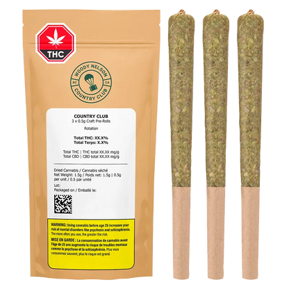 Woody Nelson 1.5 g Country Club Craft PR 3 x 0.5 g Pre-Rolls