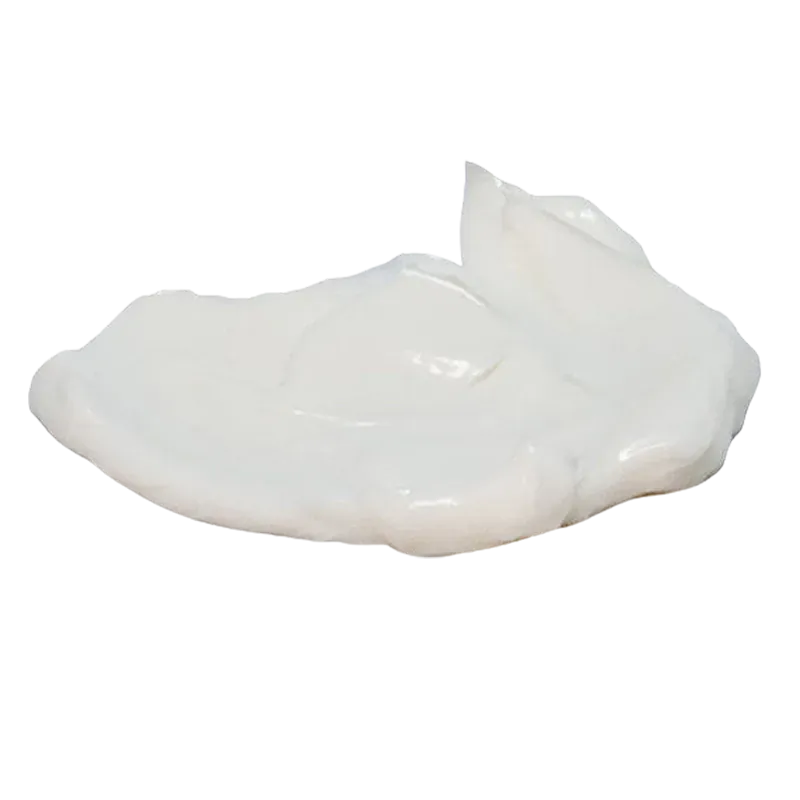Close-up of a glossy white cream dollop of Arctic Heat Muscle Cream shown on a white background with soft side lighting.