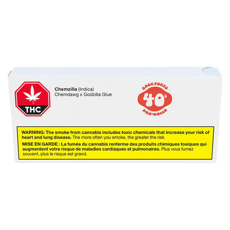 Front-facing shot of the Chemzilla PR 10 x 0.35 g box with a red THC stop sign logo and a yellow health warning strip across the lower front.